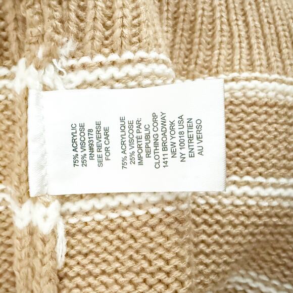T BY TAHARI | Tan White Saddle Stripe Sweater Long Sleeve Oversized | Size Large - Picture 7 of 8